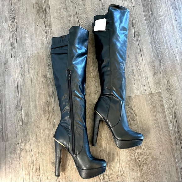 NWT Material Girl MRozie Black Over the Knee Boots - Picture 3 of 16